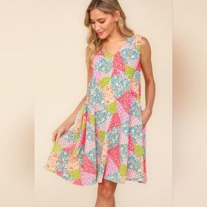 Haptics Full Size Babydoll Floral Patchwork Dress with Side Pockets